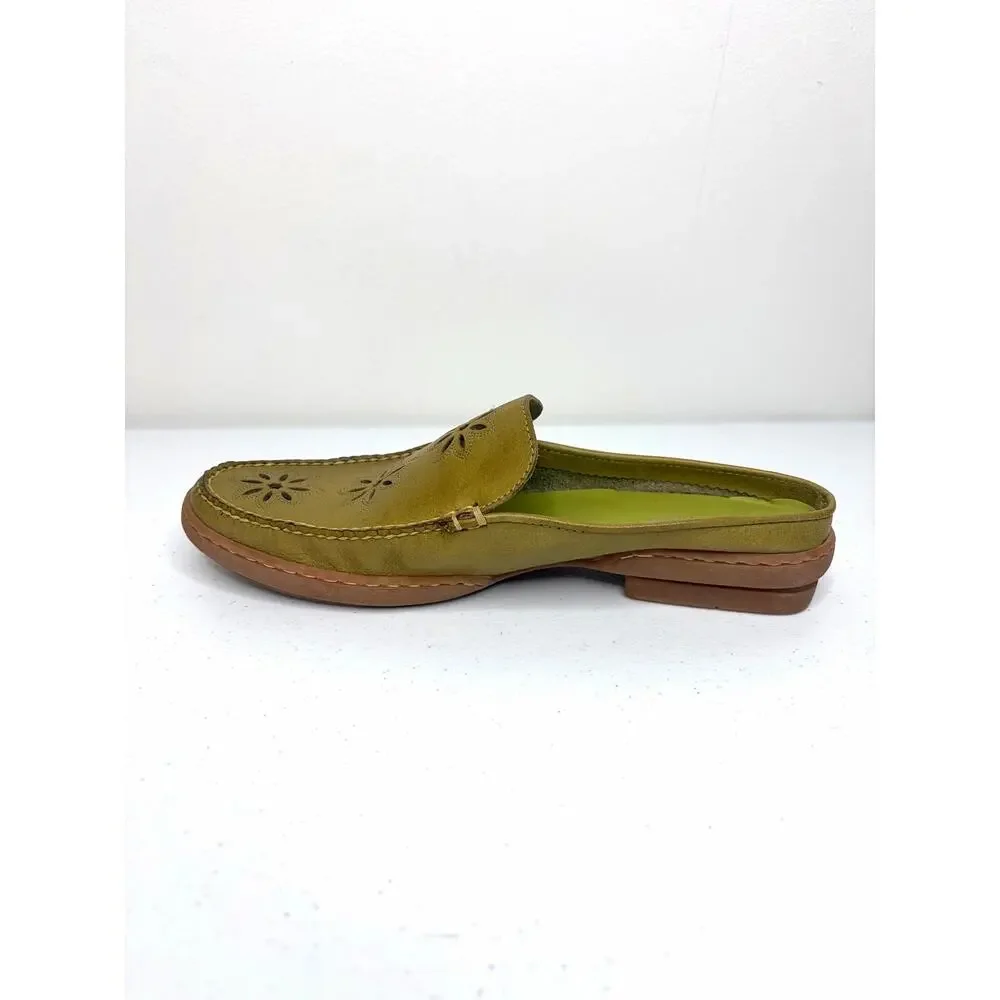 Eastland Fresno Leather Mules Slide-On Women's US 9M Chartreuse Comfort Artsy